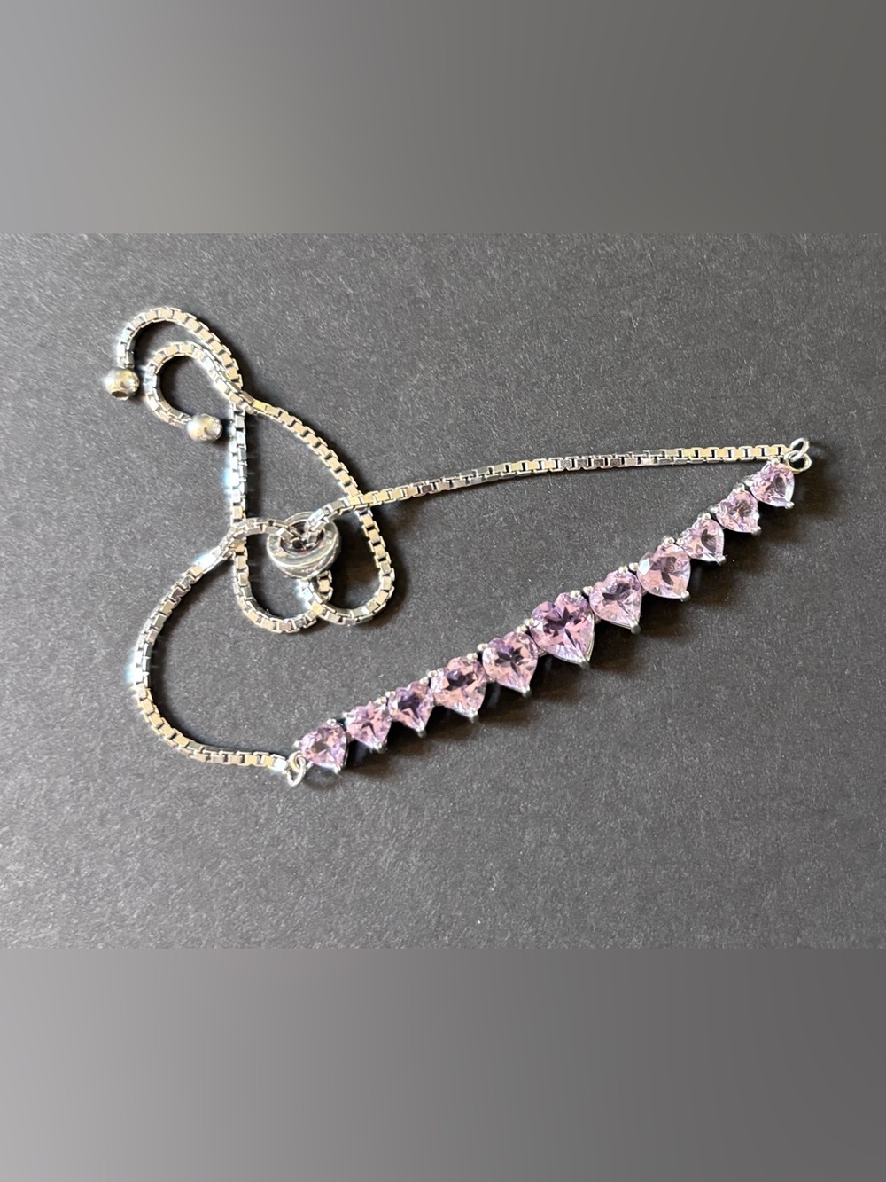 Sterling Silver Genuine Amethyst Heart Bolo Bracelet 925 Adjustable